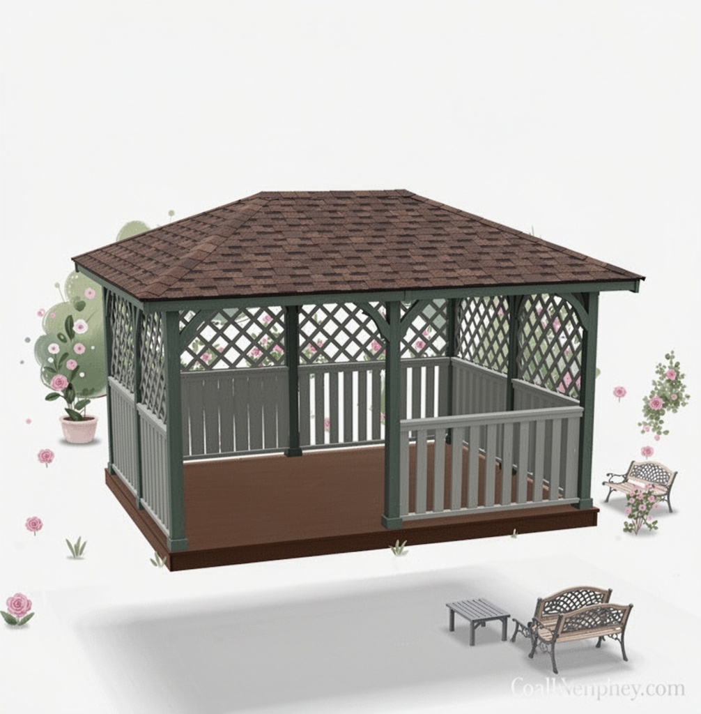 Puutarhapaviljonki 3x4m ruskealla nelilappeisella kattotiilellä