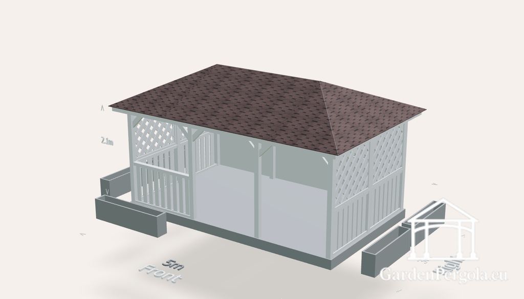 Puutarhapaviljonki 3x5m ruskealla nelilappeisella paanukatolla