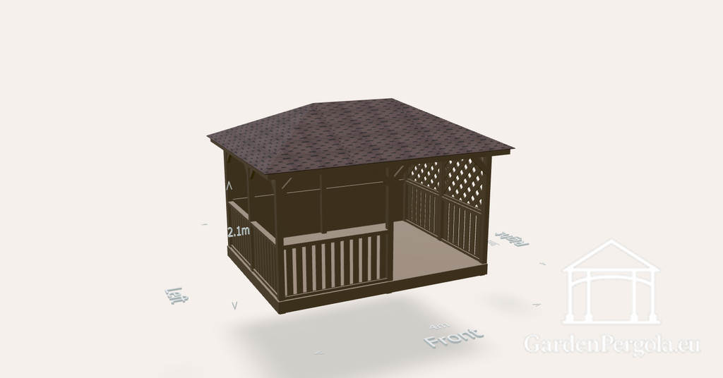 Puutarhapaviljonki 3x4m ruskealla nelilappeisella kattotiilellä