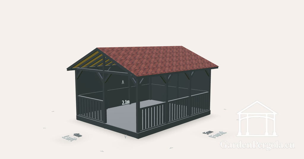 Paviljonki 4x5m punaisella bitumikatolla