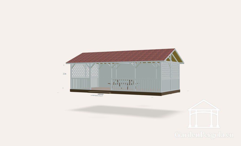 Puutarhapaviljonki 4x8m punaisella kattotiilikatolla