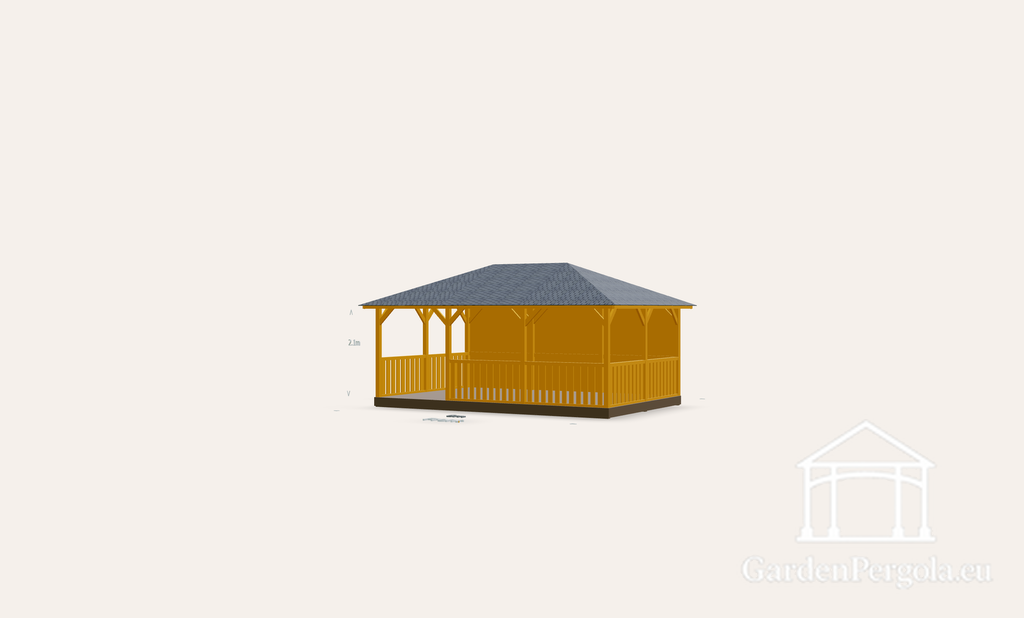 Paviljonki 4x6m harmaalla nelilappeisella kattolaattakatolla
