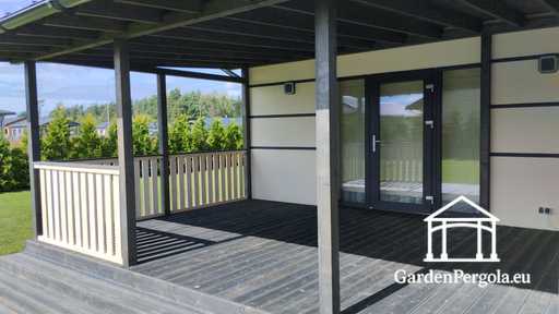 Premium-tummanharmaa puutarhapaviljonki metallikatolla 4x6m
