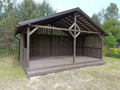4x6 m Puinen Paviljonki — Tilava Puutarhapaviljonki Lattialla ja Kaksilappeisella Katolla