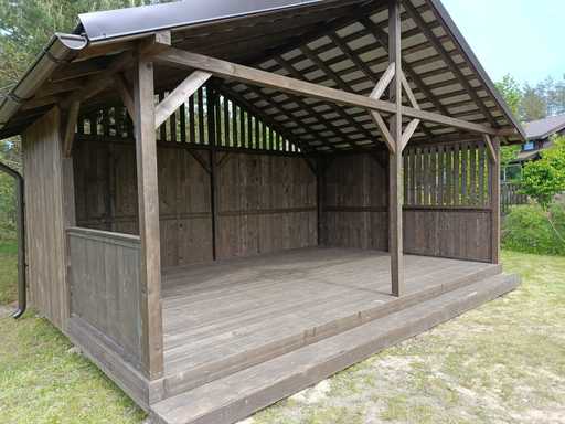 4x6 m Puinen Paviljonki — Tilava Puutarhapaviljonki Lattialla ja Kaksilappeisella Katolla