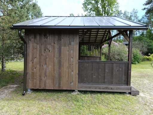 4x6 m Puinen Paviljonki — Tilava Puutarhapaviljonki Lattialla ja Kaksilappeisella Katolla
