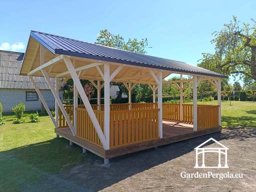 4x7 m Räätälöity Puinen Paviljonki — Tilava Puutarhapaviljonki Lattialla ja Kaksilappeisella Katolla