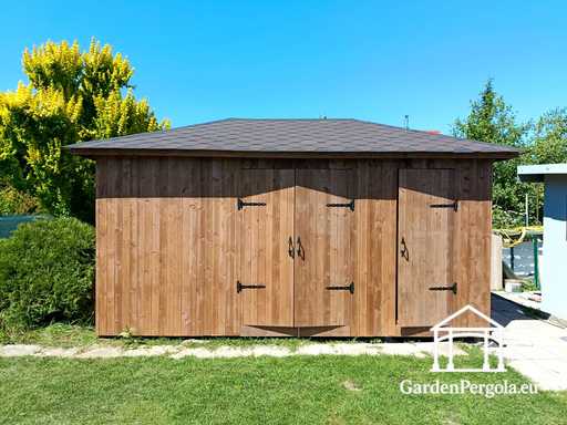 3x5,5 m Räätälöity Puutarhavaja — Tilava Varastovaja Leveillä Kaksinkertaisilla Ovilla - garden gazebo pergola