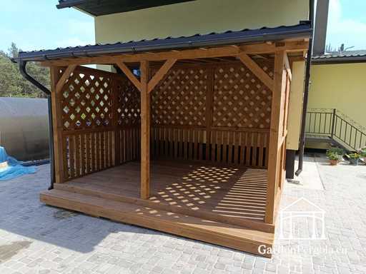 3x3,5 m luonnollinen puinen talon laajennus 1,3x1,3 m ilmastointilaitteen suojalla - garden gazebo pergola