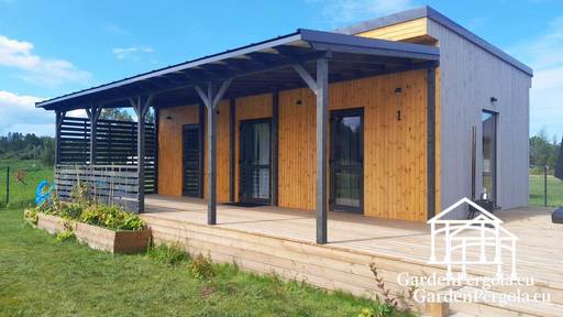 Luonnollinen puinen talon laajennus katetulla terassilla - garden gazebo pergola