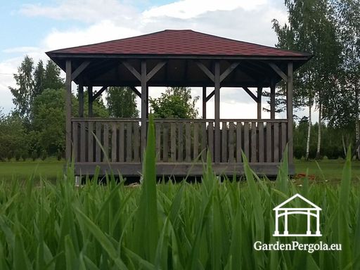 4x4,5 m Tummanharmaa Puinen Puutarhapaviljonki - garden gazebo pergola