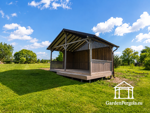 4x6 m Harmaa Puinen Puutarhapaviljonki Askeleella - garden gazebo pergola