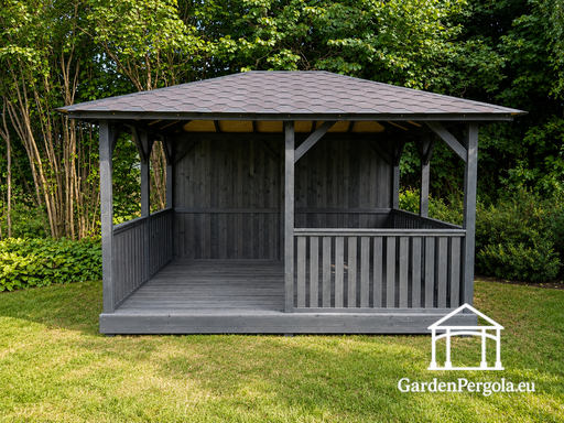 3x4 m Tummanharmaa Puinen Puutarhapaviljonki - garden gazebo pergola