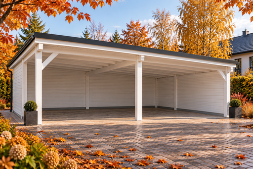 4,5 × 8 m puinen autokatos kahdelle autolle yksilappeisella metallikatolla - garden gazebo pergola