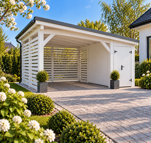 4x4,5 m puinen autokatos pienellä varastohuoneella - garden gazebo pergola