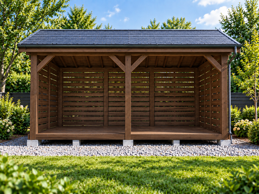 3 × 4,5 m avoin puinen halkoliiteri harjakatolla - garden gazebo pergola