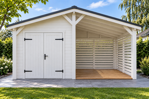 4 × 5 m puinen puutarhavarasto pariovilla ja katetulla oleskelualueella - garden gazebo pergola