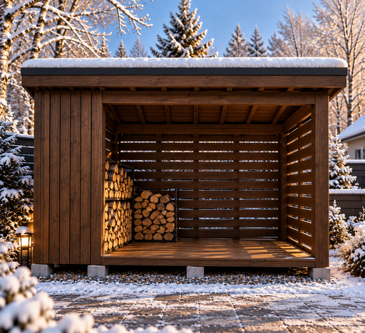 2 × 3 m puinen halkovaja yksilappeisella katolla