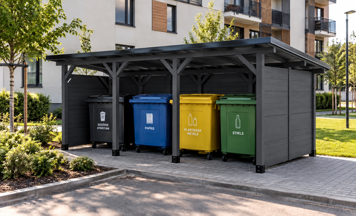 3 × 5 m puinen jätekatos kerrostaloille