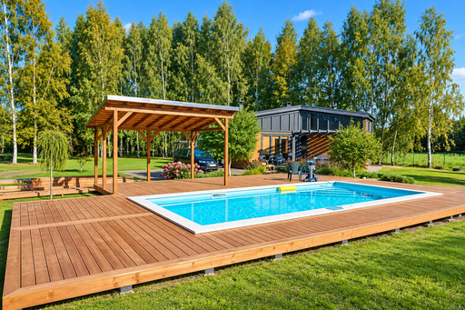 Ainutlaatuinen 65 m² luonnonpuinen uima-altaan terassi integroidulla pergolalla - garden gazebo pergola