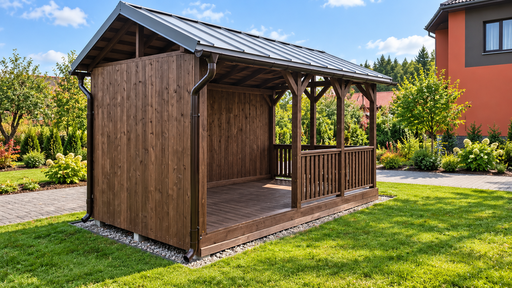 3x5 m ruskea puinen puutarhapaviljonki harjakatolla - garden gazebo pergola