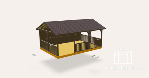 Puutarhapaviljonki 4x6m ruskealla kattotiilikatolla