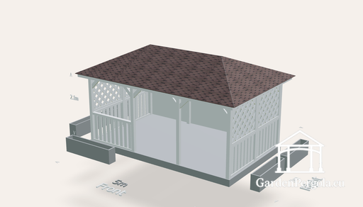 Puutarhapaviljonki 3x5m ruskealla nelilappeisella paanukatolla