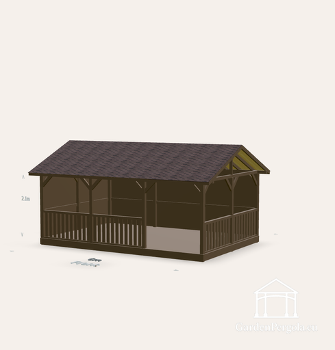 Puutarhapaviljonki 4x6m ruskealla kaksilappeisella kattotiilikatolla